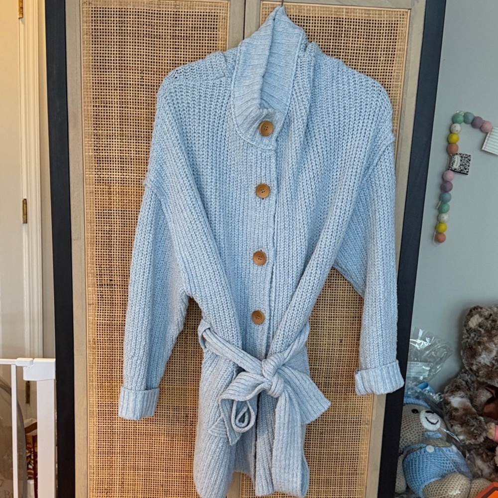 Free people Cozy Blue Knit Sweater with Belt